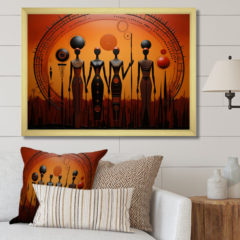 «African Tribal Rhythms I», art mural africain, Cadre doré simple, H 24 po x l 32 po x P 1 po