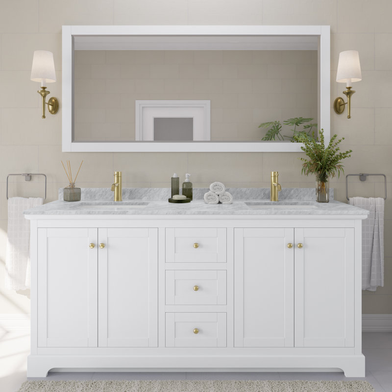 Ensemble de meuble-lavabo double 72 po Avery, Blanc, Or brossé