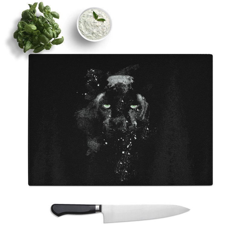 Tempered Glass Black Panther in the Shadows Chopping Board, 20 cm x 28.5 cm