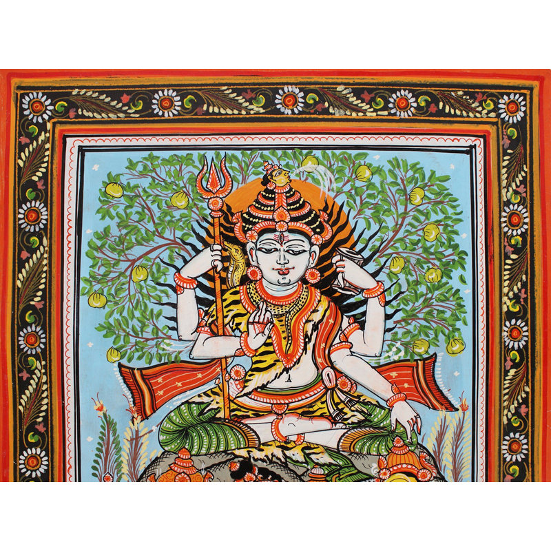 Shiva Parivar | Paata, peinture de l'Orissa | Aquarelle sur Patti