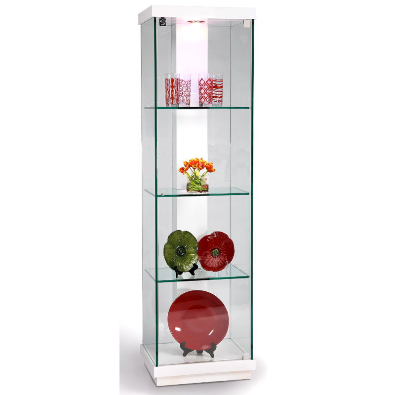 Tall White Glass Curio Cabinet with LED Light