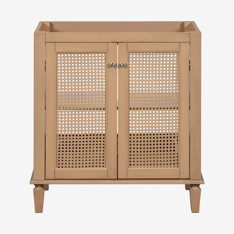 30 Inch Light Brown Wood Freestanding Bathroom Vanity with Cane Doors