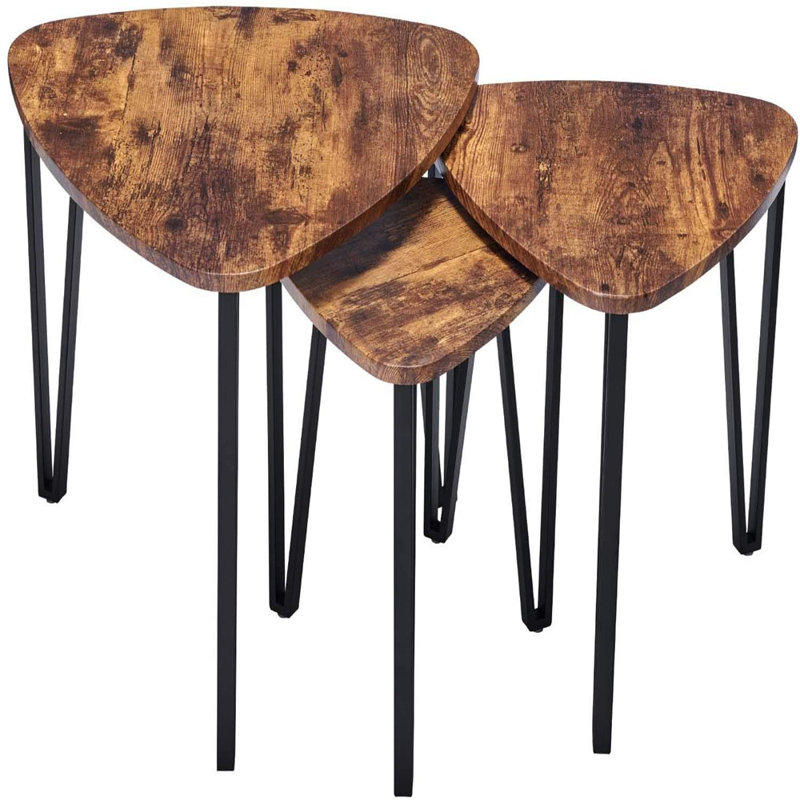 Ensemble de 3 tables basses gigognes industrielles avec tables de bout empilables et tables de chevet rétro pour le bureau à domicile