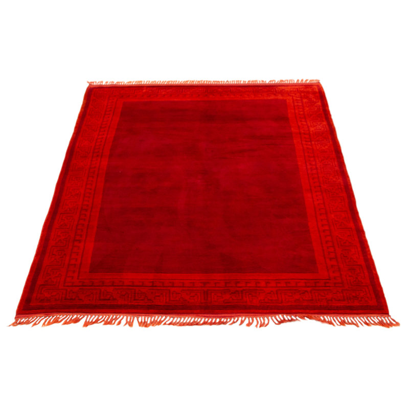 Tapis rouge foncé en laine noué à la main de conception unique 5 pi 10 po x 7 pi 11 po
