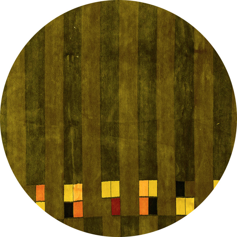 Tapis oriental tissé à la machine en jaune / brun / vert, Rond 3 pi
