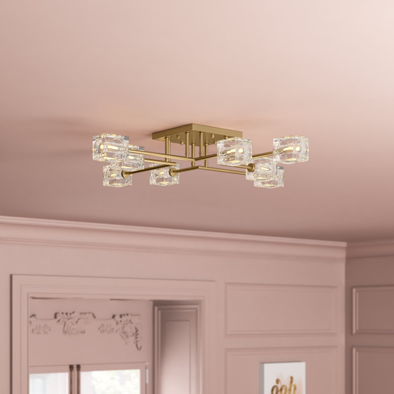 Elick Glass Semi Flush Mount, Satin Gold