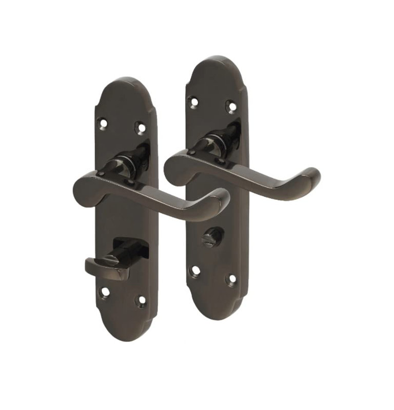 Epsom Style Bathroom Door Handles in Polished Black Nickel Finish with Mortise Lock Set - 170mm x 40mm, Lock