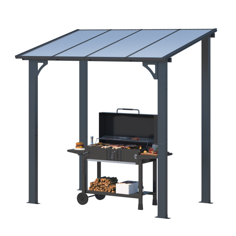 Aluminum Pergola with Canopy, Black, 243.84cm x 152.4cm