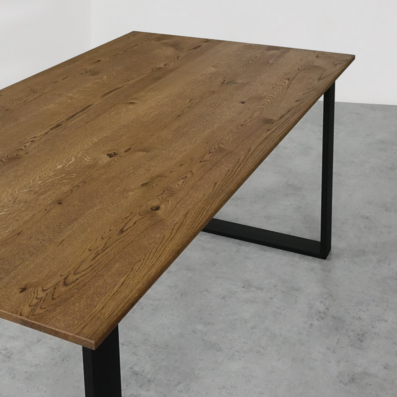 Ajahni Oak Metal Base Dining Table, 75cmH x 180cmL x 90cmW, Brown Oil