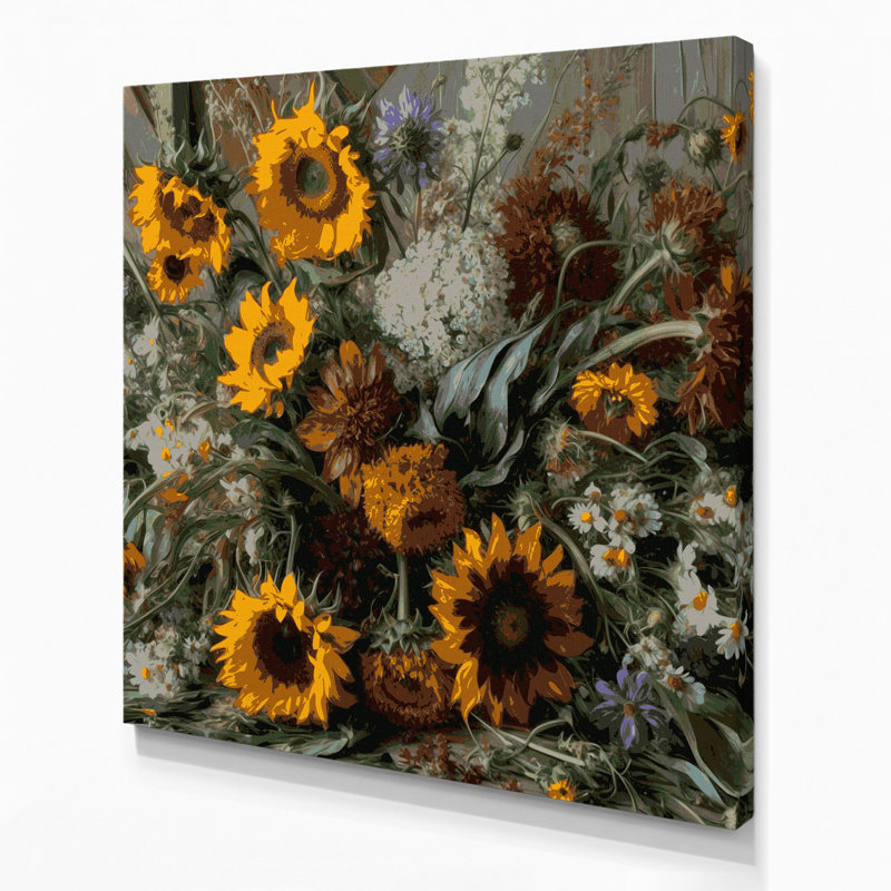 «Farm Farm Bouquets», art mural sur toile brune, H 12 po x l 12 po