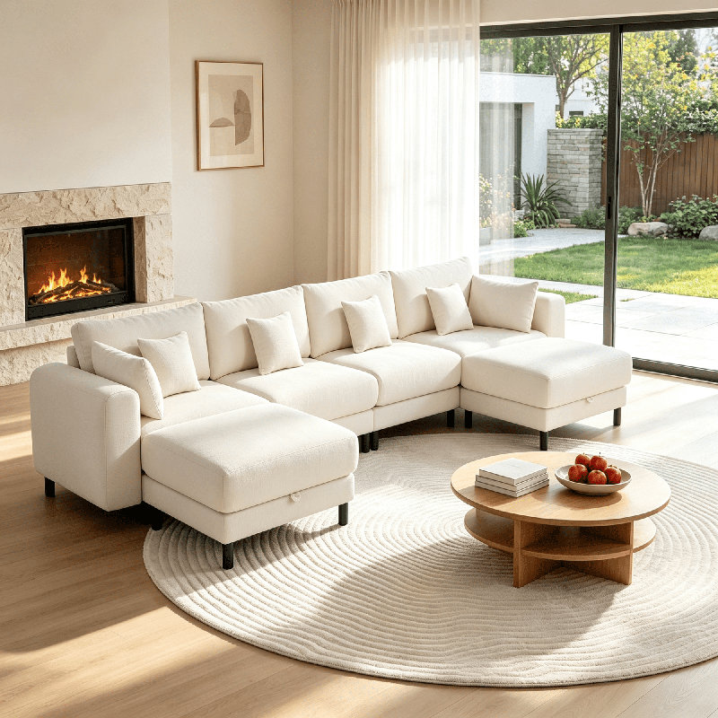 Canapé d'angle Cloud de 366 cm (144 po), canapé modulaire en forme de U avec pouf de rangement, Chenille beige