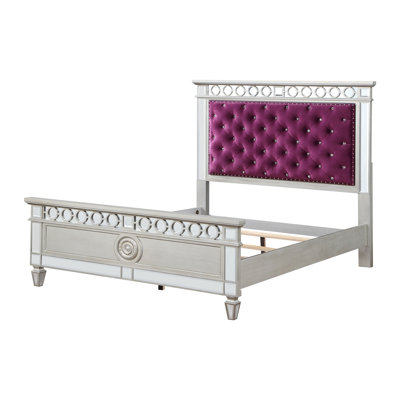 Antanisha Velvet Upholstered Bed in Burgundy and Silver