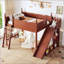 Lit mezzanine double avec tablettes de rangement et garde-robe, conception en bois massif avec glissière amovible et échelles, aucun sommier nécessaire-1562938183
