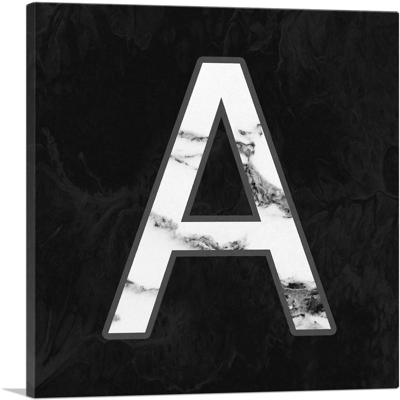 Classy Black White Marble Alphabet, lettre A - reproduction d'art textuel sur toile tendue, H 18 po x l 18 po x 1,5 po