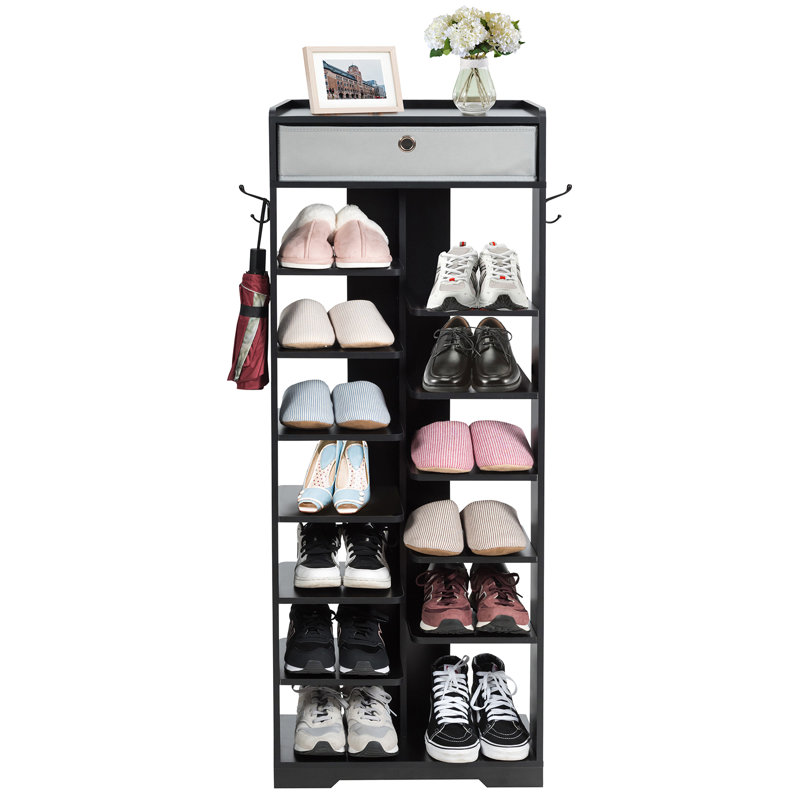 13 Pair Solid Wood Shoe Rack, Black