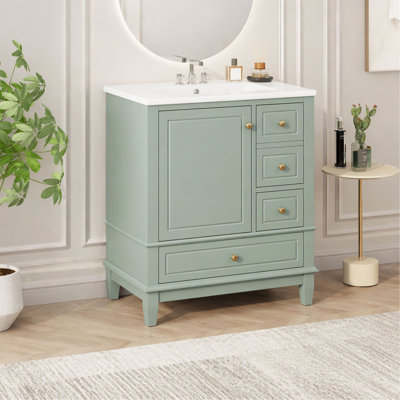 Meuble-lavabo 30 po avec lavabo, une porte avec tablette et trois tiroirs, porte à fermeture en douceur