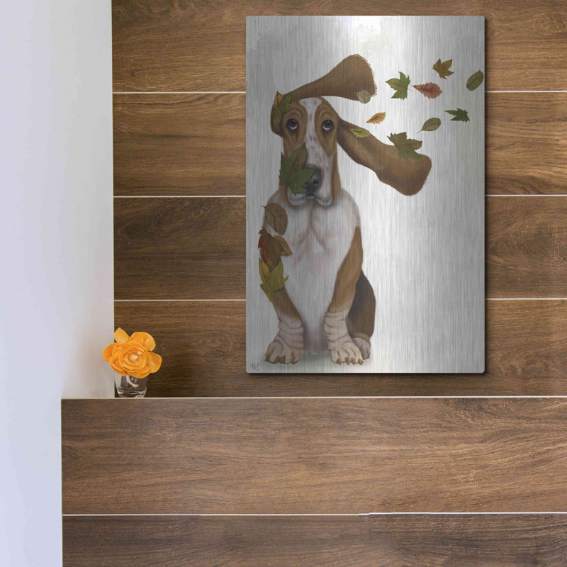 Basset hound, Windswept and Interessing par Fab Funky - reproduction d'art sur métal sans cadre