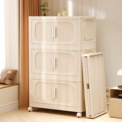 Armoire de rangement 19,69 po à 3 tablettes latérales pliables avec porte magnétique, armoire de rangement en plastique avec roues