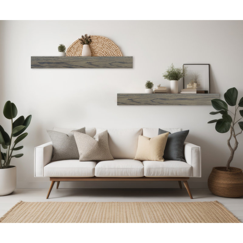 2 Piece Oak Floating Shelf, 5" H x 46" W x 6" D