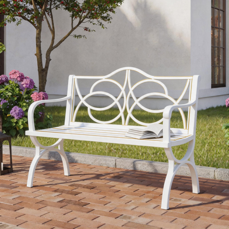 Banc d'extérieur en métal résistant aux intempéries, banc de patio décoratif avec dossier incurvé