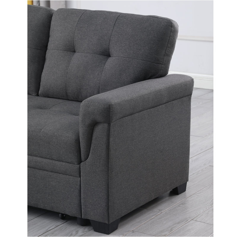 84" Dark Gray Linen Reversible Sleeper Sectional Sofa