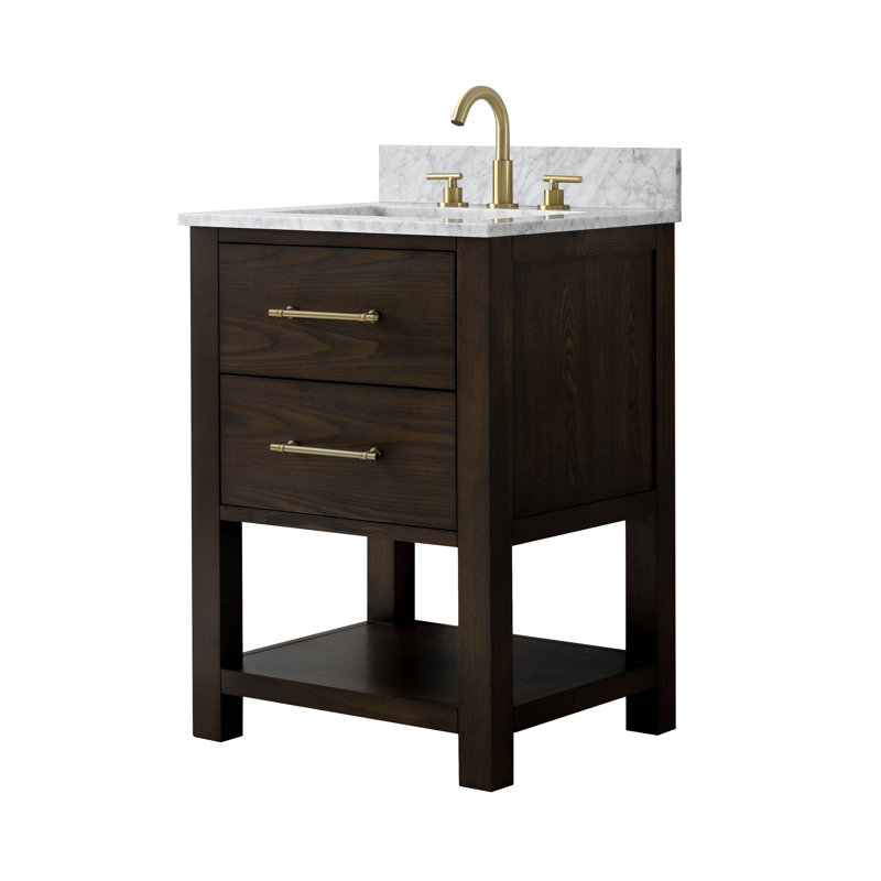 Ensemble de meuble-lavabo simple 24 po Keri, Chêne brun / laiton antique