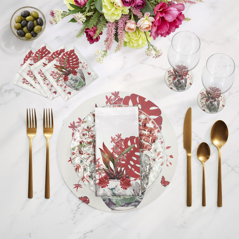 Monkey Large Jungle Cotton Sateen Cocktail Napkins, Cherry