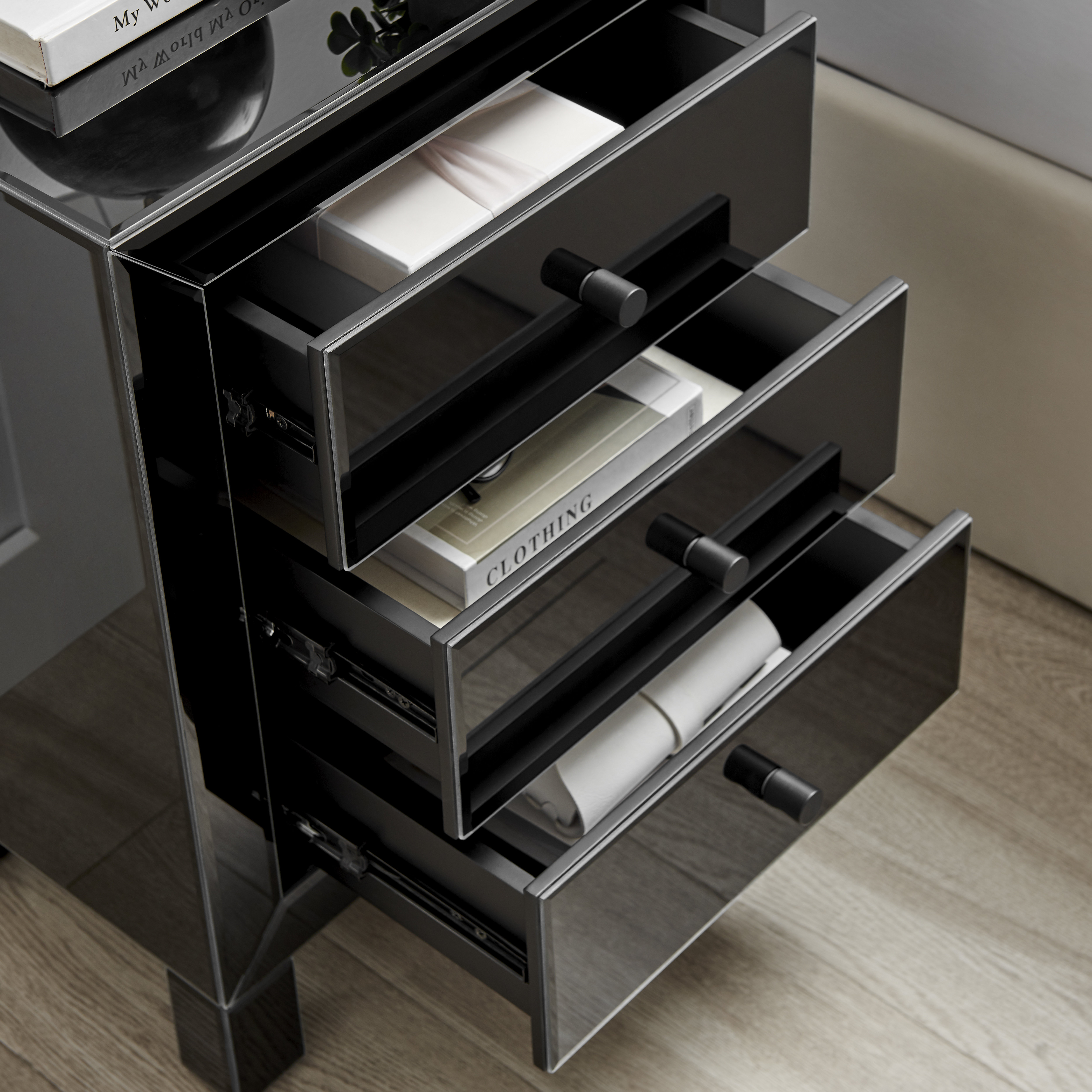 Alexa Chic Slimline 3 Drawer Mirrored Nightstand - Sleek Modern Design
