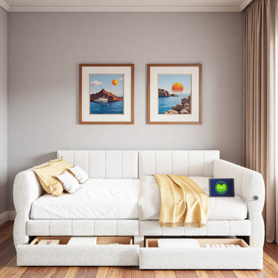 Upholstered Daybed With Usb And 2 Drawers