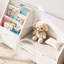 Bibliothèque pour enfants de 39 po de largeur avec coussin souple, 3 tiroirs, 3 tablettes, roues amovibles et rangement pour jouets