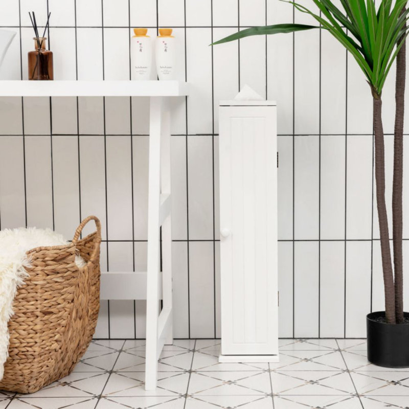 6.5 in. W x 27 in. H Floor Toilet Tissue Storage Linen Cabinet in White 6.5 in. W x 27 in. H Floor Toilet Tissue Storage Linen Cabinet in White
