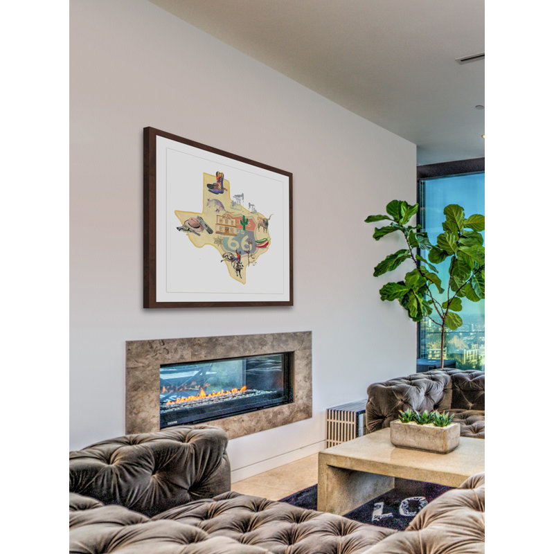 Large Framed Texas State Map Print on Canvas