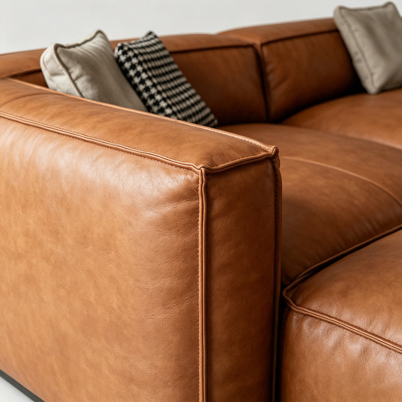 Brown Genuine Leather Modular Sofa