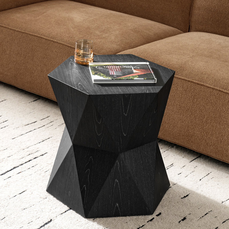 Nikolaus Modern Octagonal End Table with Sculptural Geometric Base and Veneer Finish, Black