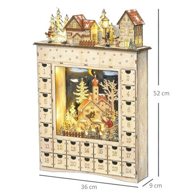 Décoration de Noël de Noël pour calendrier de l'Avent illuminée avec 24 tiroirs à rebours et lumières à DEL