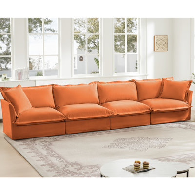 Chenille orange à housse 4 places, housse amovible, canapé de salon profond, flexible pour différentes configurations de sièges, siège relaxant, mousse haute densité et confortable