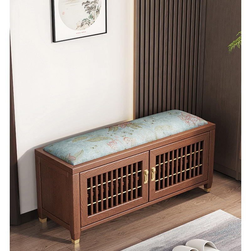 Banc de rangement en bois massif Traditional