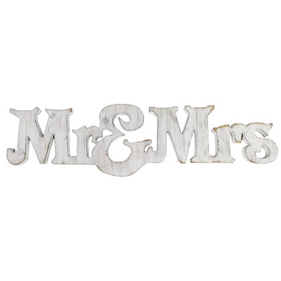 VIP Wood 19 in. White Mr & Mrs Word Art