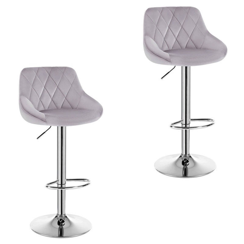 Dequawn Swivel Upholstered Adjustable Height Counter Stool with Metal Frame, Light Grey
