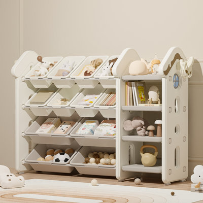 Kids Toy Storage Organizer With 12 Removable Bins, Toy Organizers And Storage With 4-tier Bookshelf For Kids Toy Storage Organizer