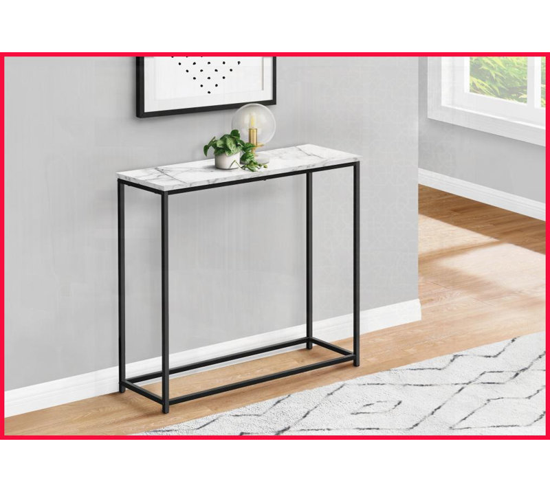 Space-Saving Contemporary Modern Coffee Table - White Marble-Look Laminate &amp; Black Metal for Entryway, Living Room, Bedroom