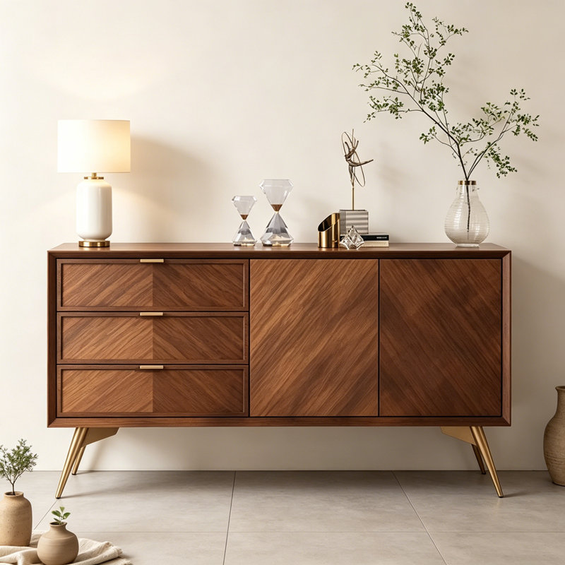 Retro Pine Solid Wood Brown Rectangular Sideboard