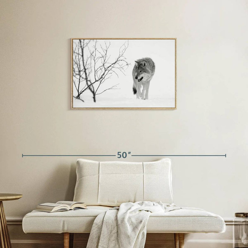 Chasse au loup d'hiver, Cadre flottant en bois naturel, 31 po x 21 po