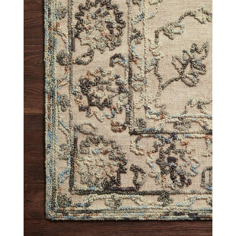 Tapis gris / ciel en laine crocheté à la main Erland, Carré 1 pi 6 po