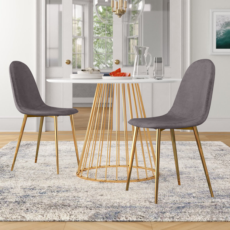 Elzada 18.5'' H Upholstered Side Chair, Gold, Gray Velvet
