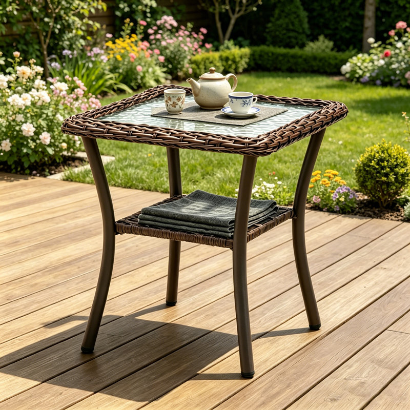 Outdoor Wicker Side Table,20X20x20 Inch All Weather Rattan Small Patio Table Square End Table For Pool Balcony Deck Porch