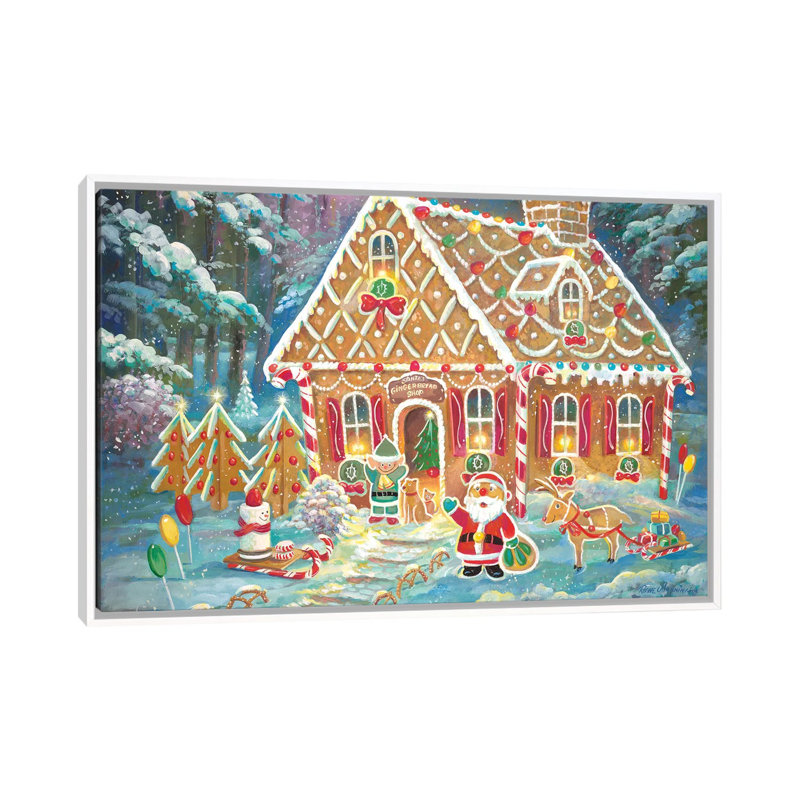 Santa's Ginger Workshop by Ruane Manning - Painting Print, No Matte, 40" H x 60" W x 1.5" D, White Framed Canvas