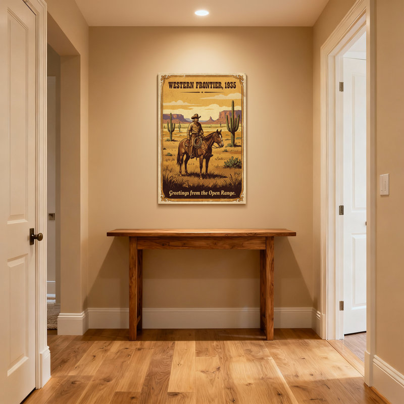 cowboy cheval de la Frontière de l'Ouest, H 12 po x l 18 po, Toile tendue sur cadre, Ne s’applique pas