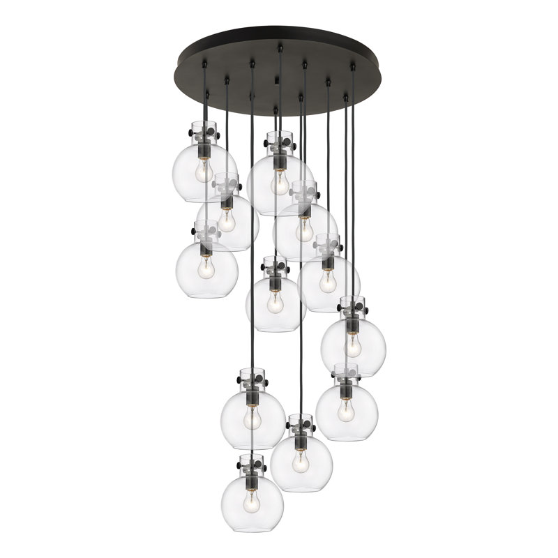 Luminaire suspendu sphère 12 lumières Amrith, Transparent, Noir mat
