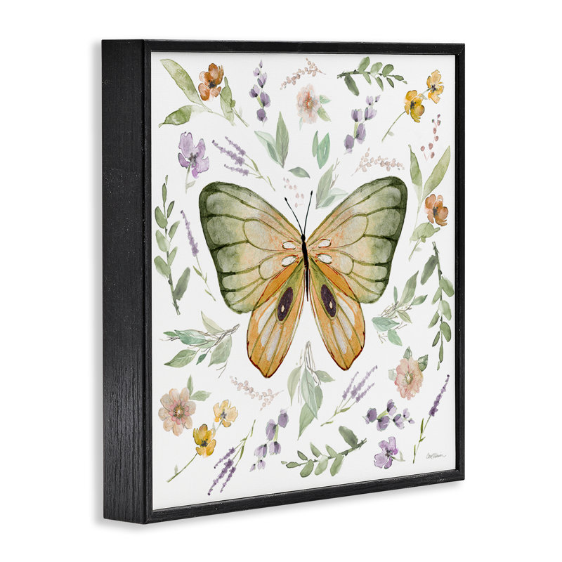"Cottage Butterfly Botanicals", estampe numérique par Carol Robinson, Giclée encadrée noir minuit, H 17 po x l 17 po
